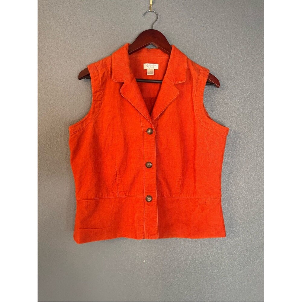 Christopher Banks Corduroy Vest Cotton Womens L Orange Button Front Lined
